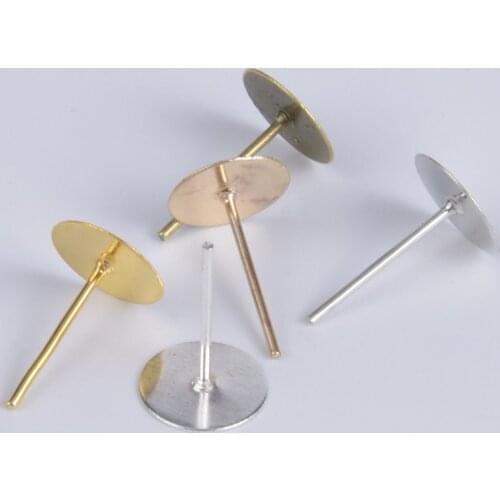 100Pcs/lot Stud Earring Pins Base Tray Flat Cabochon Cameo Settings Round Base Ear Post Supplies For DIY Jewelry Making Findings