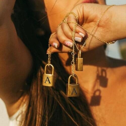 A-Z Initial Letter Padlock Necklaces For Women 26 Letters Pendant Necklace Party Wedding Jewelry Gift Collar 2021