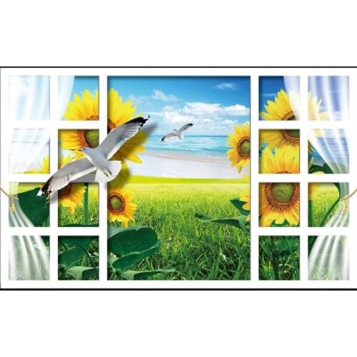 Custom photo wallpapers 3d murals wallpaper for walls Sunflower seagull out window scenery TV background wall papers home decor