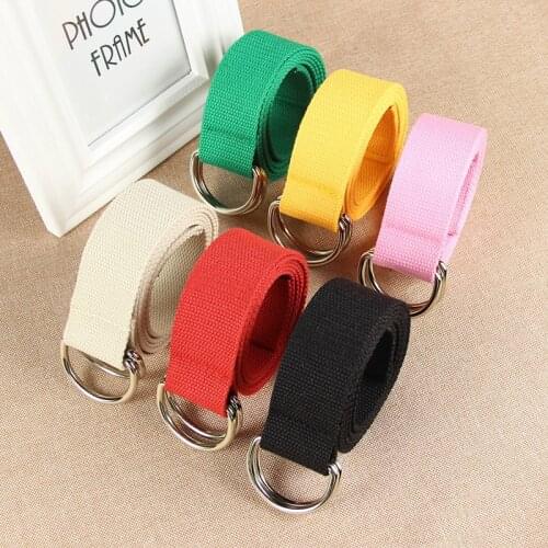 Simple Solid Cotton Canvas All-match Waist Straps Women Canvas Belt D Shaped Double Ring Buckle Waistband Fashion