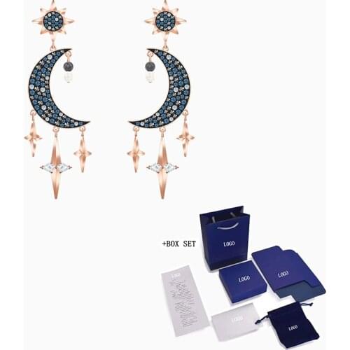SWA Fashion New SYMBOLIC Rose Gold Earrings Mysterious Night Sky Moon And Stars Decoration Crystal Female Romantic Jewelry Gift