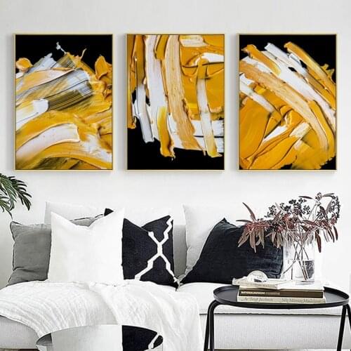 Nordic Abstract Yellow Black Oil Pigment Smear Pattern Wall Art Poster Canvas Painting Modern Print Home Decoration Pictuers