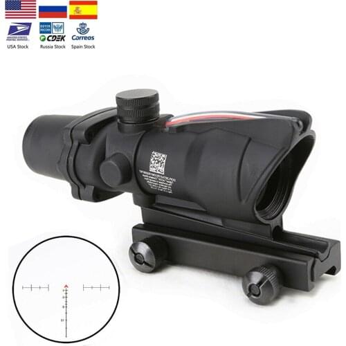 Tactical Trijicon ACOG 4X32 Style Real Red Chevron Reticle Fiber Source Duel Illuminated Rifle Scope red dot sight