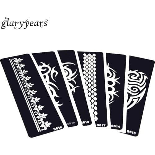6 Pieces Body Paint Henna Tattoo Stencil Fish Scale Flower Pattern Colored Drawing Women Waist Art Strip Tattoo Template S600#03
