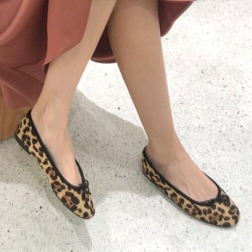 Leopard flock single shoes woman bow-tied shallow loafers new comfort slip on lazy moccasins leisure round toe ballet flat shoes