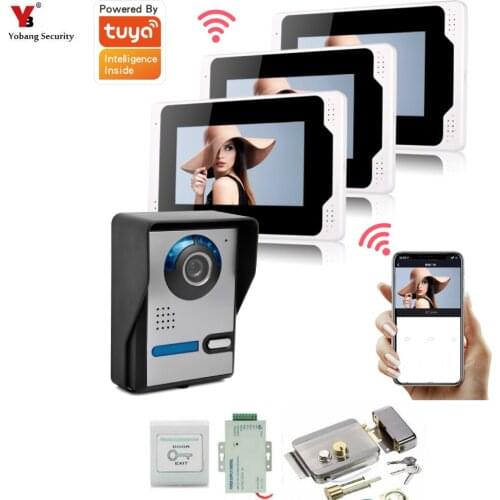 3 Monitors 7 inch Wired Wifi Video Door Phone Doorbell Intercom Entry System with HD 1080P Wired Camera Night Vision