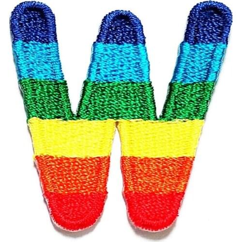 Embroidery Rainbow Initials Letter W Iron On Patch Letter Sew On Appliques Embroidered Fabric Badge Decorative Repair Patches