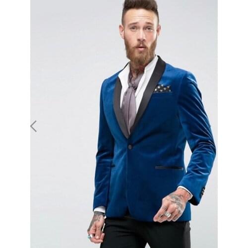 High Quality Velveteen Groomsmen Shawl Lapel Groom Tuxedos Men Suits Wedding/Prom Best Man Blazer ( Jacket+Pants+Tie) A40