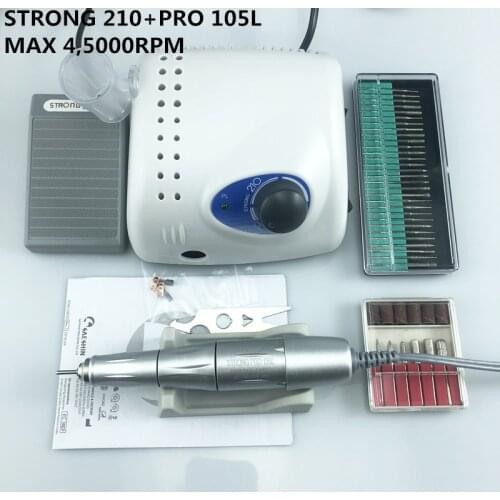STRONG 210 PRO 105L 65W 45000rpm Nail Drills Dental Lab MARATHON Micromotor saeshin 210 Polishing High speed Handpiece CE