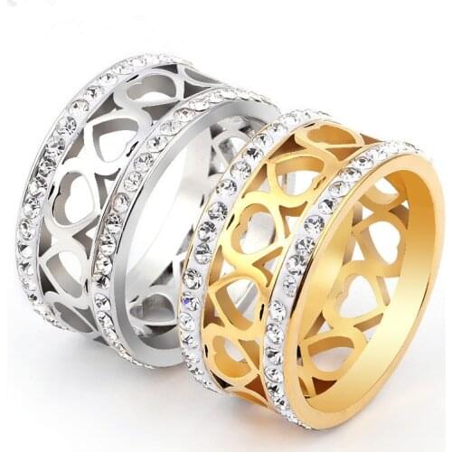 Titanium steel jewelry couple stainless steel ring Heart-shaped soft clay wedding ring with diamonds