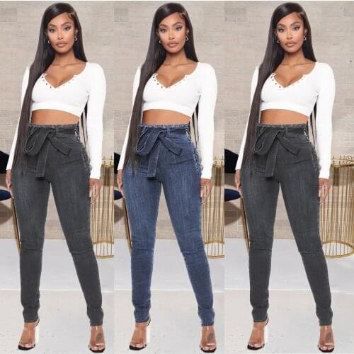 FNOCE 2021 new spring womens jeans pants fashion streetwear solid high waist tigth elasticity tassel elegant sexy pencil pants