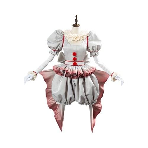 Pennywise Cosplay Costume Horror Pennywise The Clown Costume Outfit for Women Girls Halloween Carnival Dress Outfit