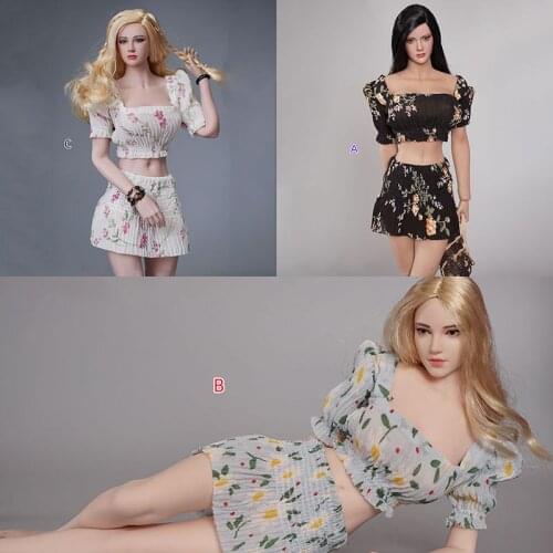 1/6 Female Crushed Bubble Sleeves Shirt Loose Short Skirt Soldier Clothes Model Fit 12'' Action Figure Body