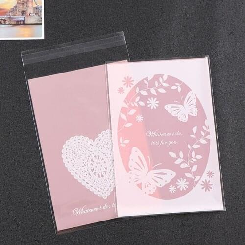 100pcs/lot Pink Love Cookie Packaging Bags Self-adhesiver Biscuits Snack Bag Wedding Candy Gift Bag 13*19+4cm