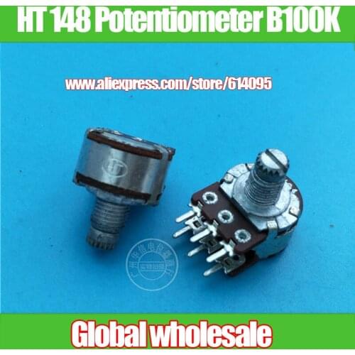 4pcs HT 148-type Double Rotary Potentiometer B100K / With Midpoint Handle Length 10MM Flower Shaft B104