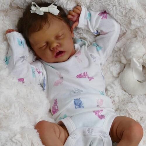 48CM Reborn Doll Sleeping Baby In Dark Brown SKin Color Hand Rooted Eyelash Collectible Art Doll Christmas Gift Drop Shipping