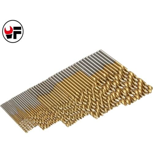 50pcs/set 1-3mm HSS High Quality High Steel Titanium Coated Twist Drill Bit Set Manual Woodworking Drill DZ101-50