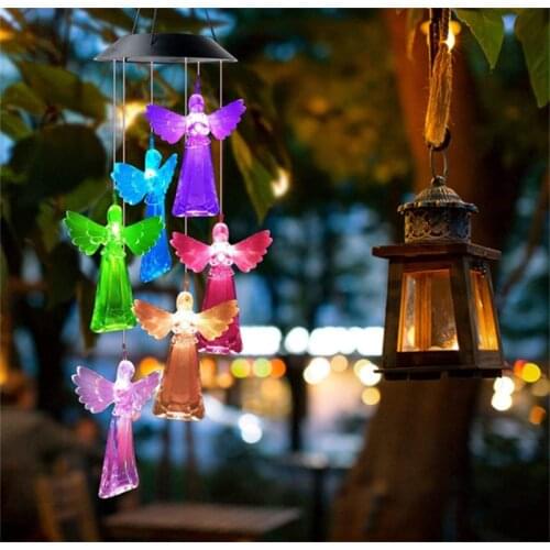 Angel Owl Color Changing Solar Power Wind Chime Waterproof Outdoor Windchime Light for Patio Yard Garde LED Light Control THB518