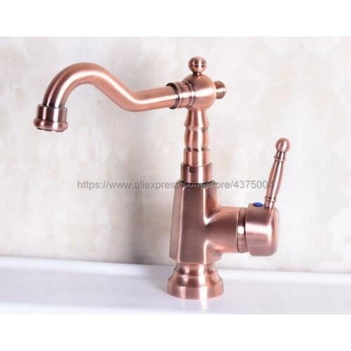 Antique Red Copper Bathroom Basin Faucet Bath Faucets Vanity Vessel Sinks Mixer Tap Cold And Hot Water Tap Nnf254