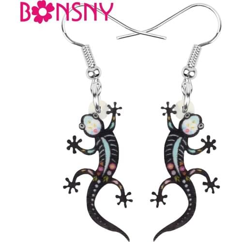 Bonsny Acrylic Halloween Gecko Earrings Lightweight Wild Animal Dangle Drop Jewelry For Women Kids Teens Trendy Gift Decoration