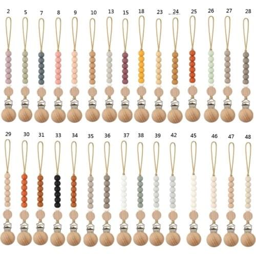 Baby Natural Wooden Beaded Pacifier Holder Clip Nursing Teether Dummy Chain Gift Chupeta Pacifier Clips