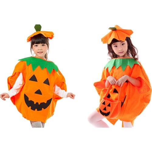 Kid Halloween Pumpkin Costumes with Hat Pumpkin Costume 2-Pieces Set Children Carnival Party Outfit Clothes for Boys Girls