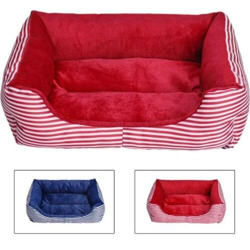 2 Colors Pet Sofa Dog House Beds Kennel Breathable Soft Fleece Striped Warm Pinstripe Square Cat Bed Hand Wash Pet Products S-L