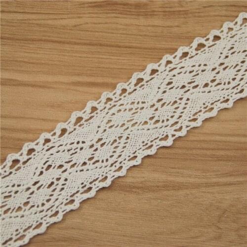 FASMILEY Wholesale 45mm Waving Lace Pattern Cotton Lace Trim Ivory Net Lace Ribbon DIY Lace Fabric Trimmings 50 yards LC030