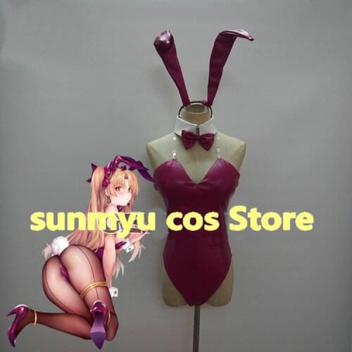 Fate Grand Order FGO Ereshkigal Bunny Girl Leotard Faux Leather Cosplay Costume,Custom Size Halloween