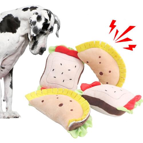 Fleece Squeaky Dog Toy for Large Small Dogs Sandwich Shape Puppy Accessories Funny Pet Supplies Cute Pet Products Dropshipping