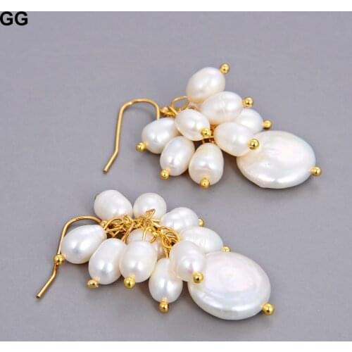 GuaiGuai Jewelry Natural White Rice Pearl Coin Keshi Pearl Earrings For Women