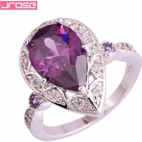 Jrose Wholesale Fashion WaterDrop Style Pear Cut Red & Pink & Purple & White Cubic Zircon Silver Wedding Ring Size 6-11