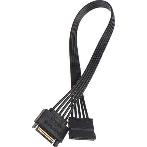 30CM Black Single Sleeved SATA 15Pin Male to Female Power Extension Cable HDD SSD Power Supply Cable SATA Power Cable for PC NEW