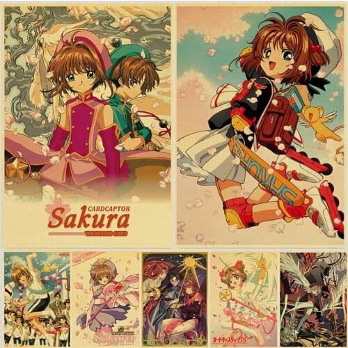 Classic Japanese Animation Cardcaptor Sakura Role Picture Kraft Paper Print Retro Poster Wall Art Vintage Picture of Home Decor