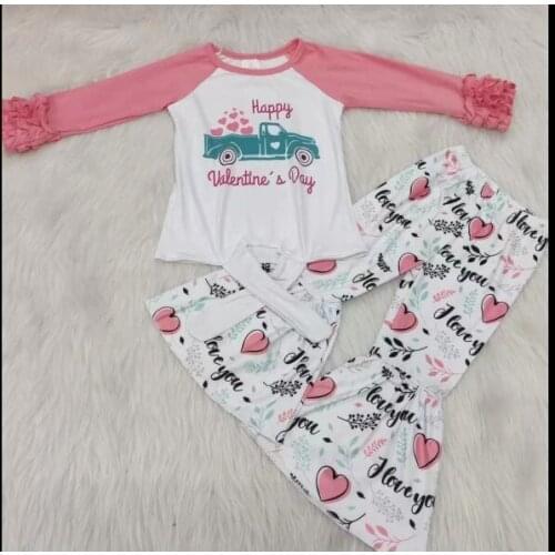 Valentines Day children clothes girls clothing kids sets Truck rumpled long sleeve suit fashion flared pants