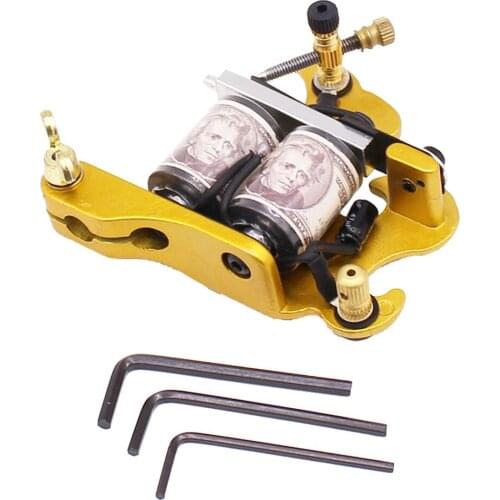 Gold Alloy Tattoo Motor Shader Liner 10 Wraps Coil Machine And 3 Regulators