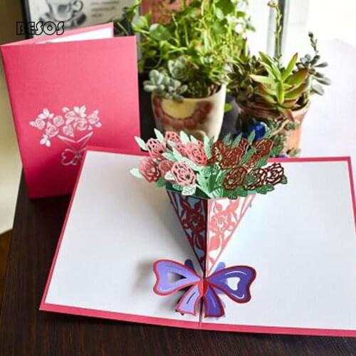 Fashion Creative Three-dimensional Small Fresh Flowers Greeting CARDS New Year Teachers' day Business Invitation Card O0005M