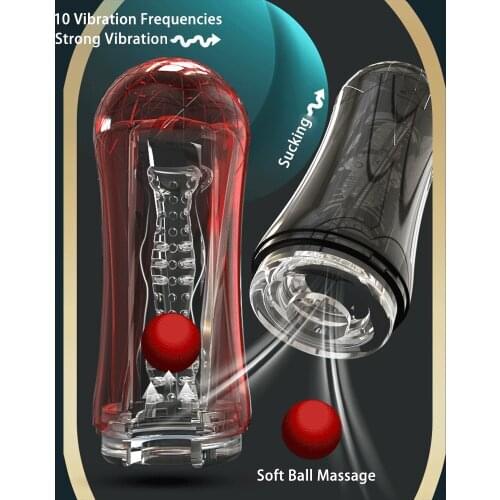 Male Masturbator Cup Vacuum Sucking with Vibrating Ball Sex Blowjob Transparent Rubber Vagina Sex Toys for Men Free Shipping