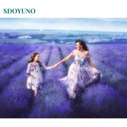 SDOYUNO 60x75cm Paint By Numbers Kits Scenery DIY Oil Painting By Numbers On Canvas Lavender Frameless Digital Flowers Home Deco