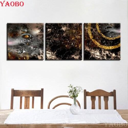 Diy Diamond Painting Cross Stitch Kit 3 Piece Black Abstract Exquisite Pattern Embroidery 5d Full square/round Mosaic picture