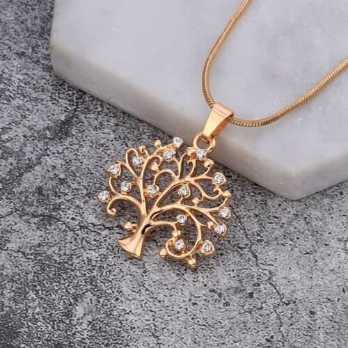 Stainless Steel Tree of Life Pendant Choker Necklace Women Jewelry Crystal Rose Gold Statement Necklaces Christmas Gifts