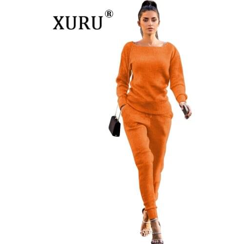 XURU autumn and winter new womens jumpsuit two-piece long-sleeved solid color tight bodysuit suit pencil jumpsuit