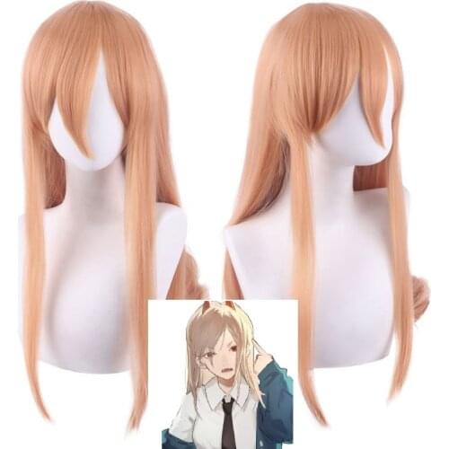 Chainsaw Man Power Cosplay Wig Anime Long Dark Yellow Power Wigs Halloween Cosplay Props 80cm