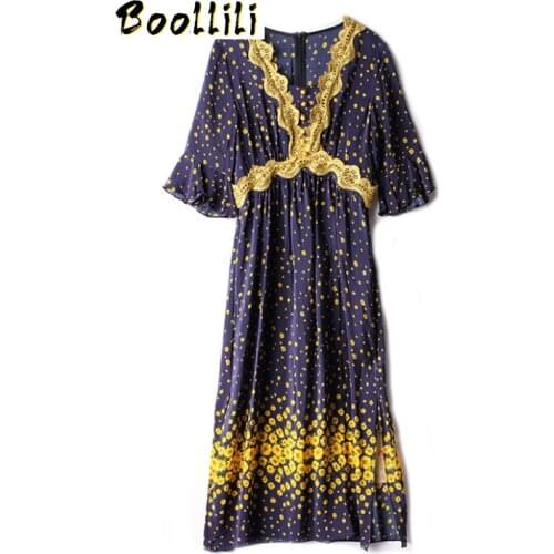 Boollili Real Silk Dress Women Summer Dress Korean Fashion Beach Dress Elegant Vintage Party Dress Vestidos Mujer