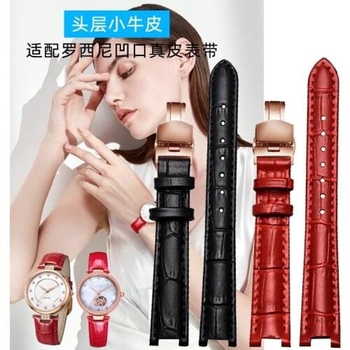 Suitable for Rossini 616368 616764 517784 5758 G0 Womens Leather Concave Oral Red Watch Band