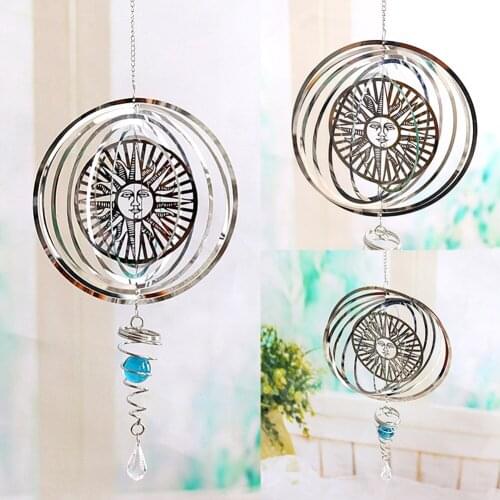 Sun Shape Handmade Wind chimes 3D Metal Foldable Rotating Hanging Wind Spinner Interior Home Garden Decoration Pendant