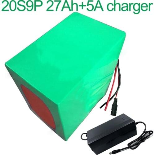 With 5A charger 72V 27Ah 20S9P 18650 Li-ion Battery electric two Three wheeled motorcycle bicycle ebike 210*185*140mm