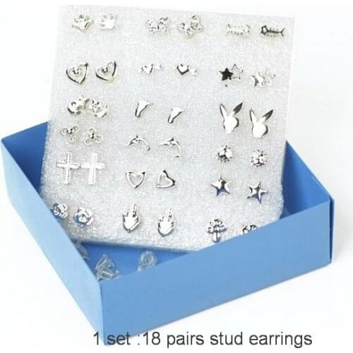 Mixed 18 Designs Resin Butterfly Dolphin Corn Heart Moon Star Footprint Skull Key Lock Stud Earrings 18pairs/set