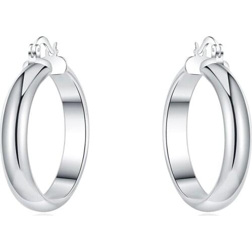 925 Sterling Silver 34MM Smooth Circle Hoop Earrings For Women Party Gifts Engagement Wedding Fashion Jewelry