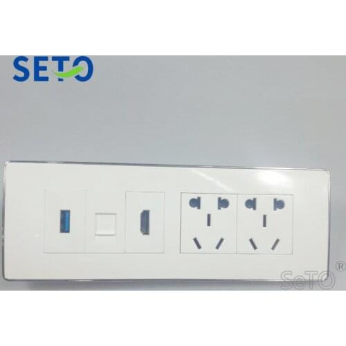 SeTo 118 Type Double Five Hole Power Socket + HDMI + RJ45 Cat5e Network Ethernet + 3.0 USB Outlet Wall Plate Keystone Faceplate
